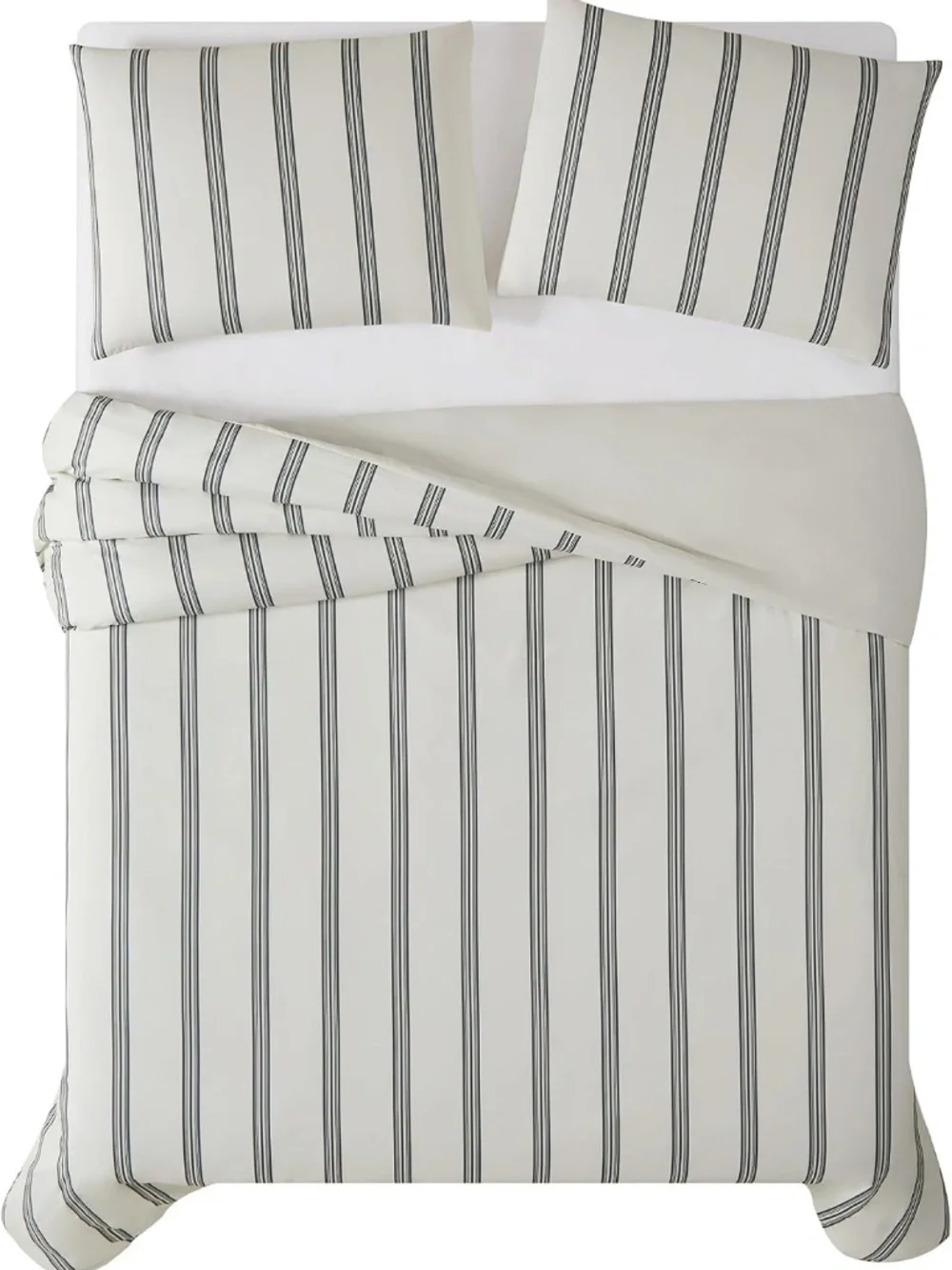 TRULY SOFT Millenial Stripe Ivory and Black Polyester 2-Piece Twin XL Duvet Set